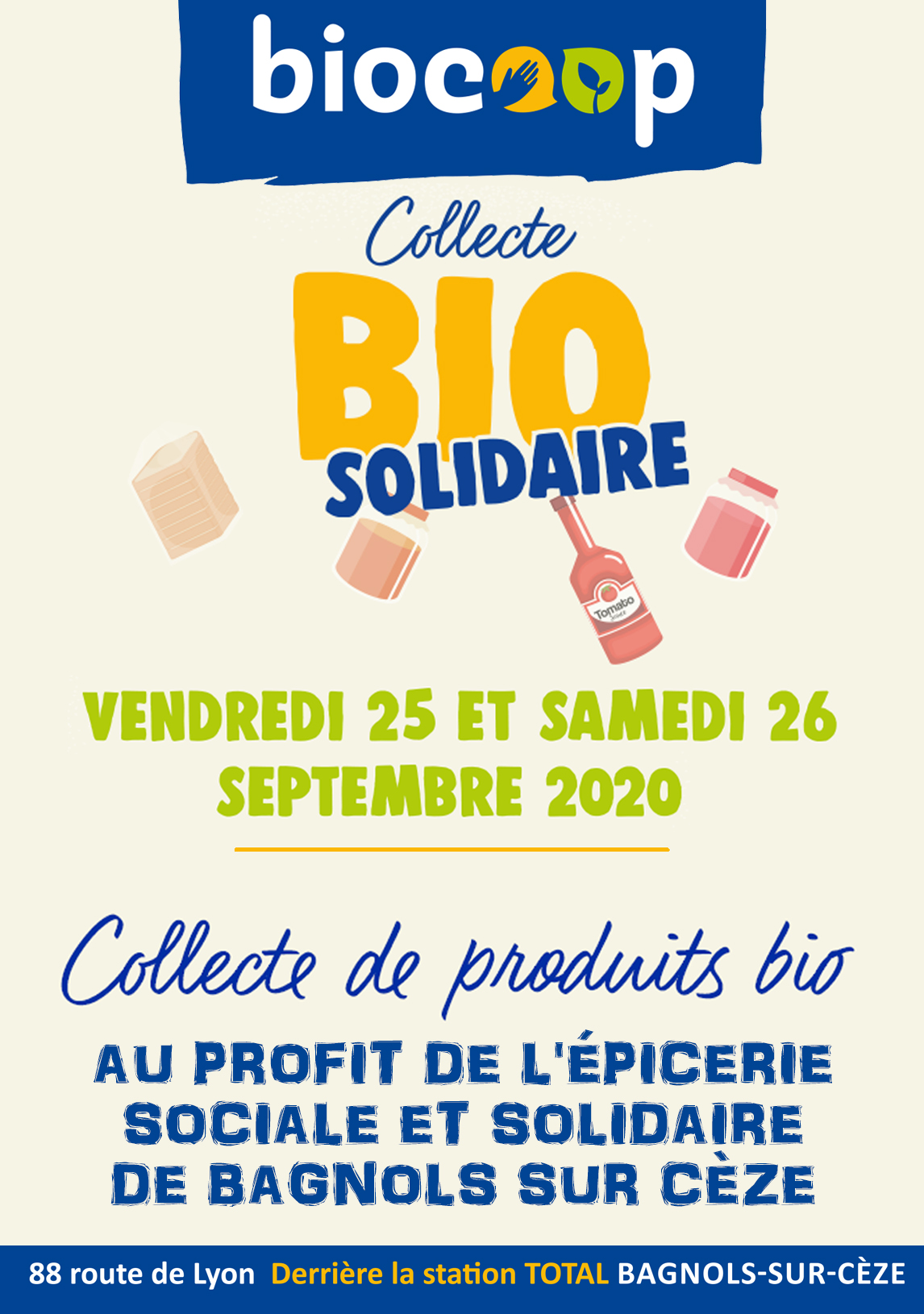 Collecte Bio Solidaire au profit de l'Epicerie Solidaire de Bagnols s/Cèze