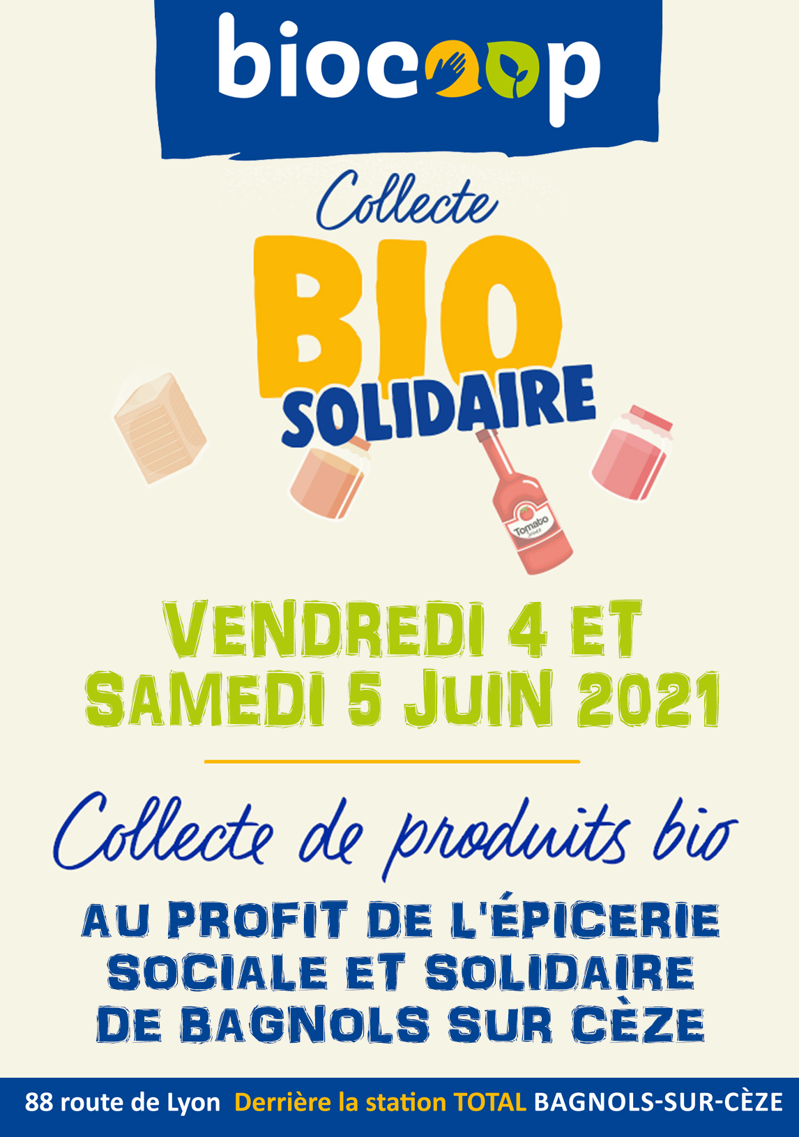 Collecte Bio Solidaire au profit de l'Epicerie Solidaire de Bagnols s/Cèze